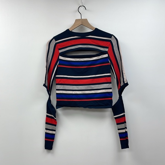 Tommy Hilfiger x Gigi Hadid Striped Cut-Out Knit Pullover Sweater Blue Small - Picture 3 of 10